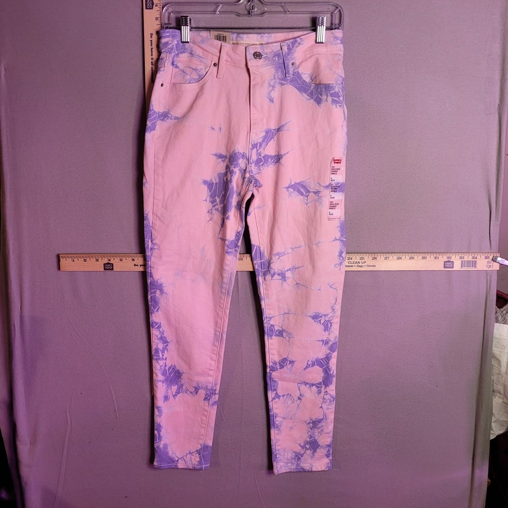 Levis 721 High‎ Rise Skinny Ankle Jeans Pink Purple Tie Dye 228500113 Womens 28